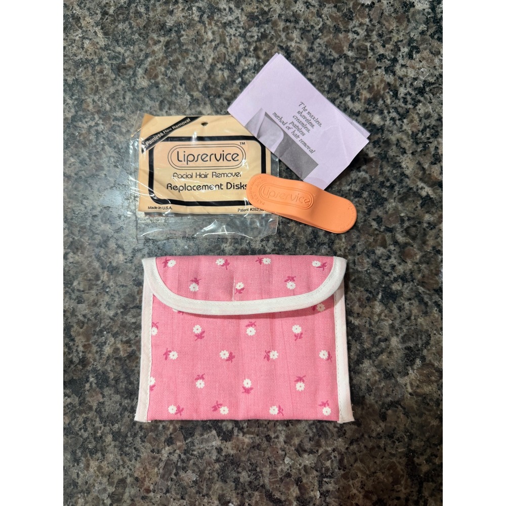 Lipservice Facial Hair Remover Kit with Replacement Disks and Pink Floral Pouch